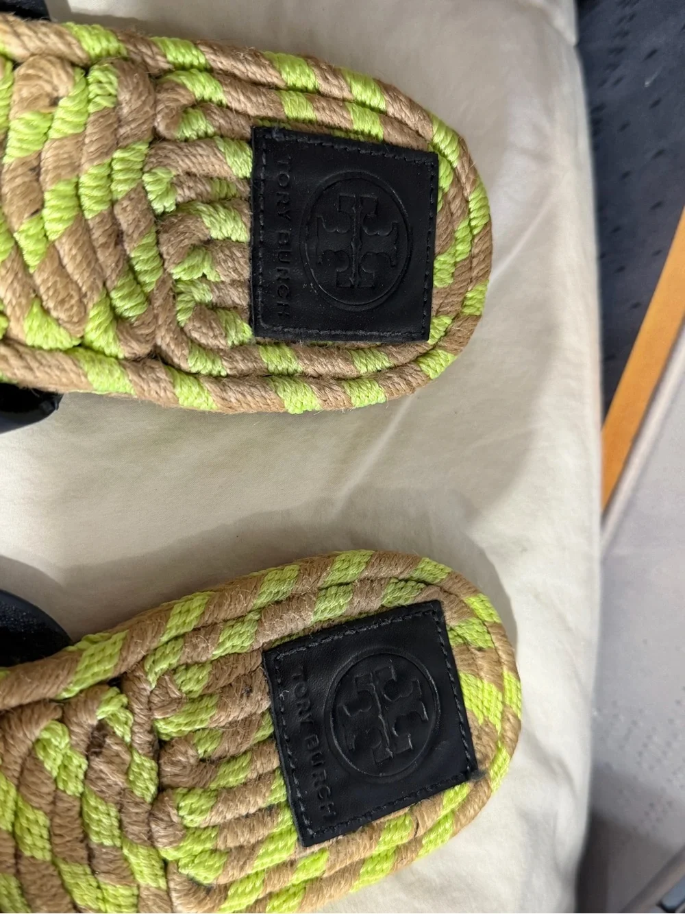 Tory Burch Neon Green Braided Rope Slide Sandals. Size 8.  Excellent condition